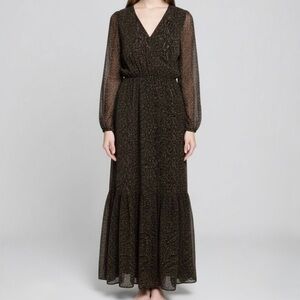 Joie, sheer, silk, Black Long Sleeve Dress with Subtle Pattern